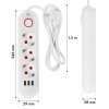 Maclean Listwa zasilająca MCE394 W 3 gniazda 3xUSB, 110-240V AC 50/60, 2.1A max 2500W, biała